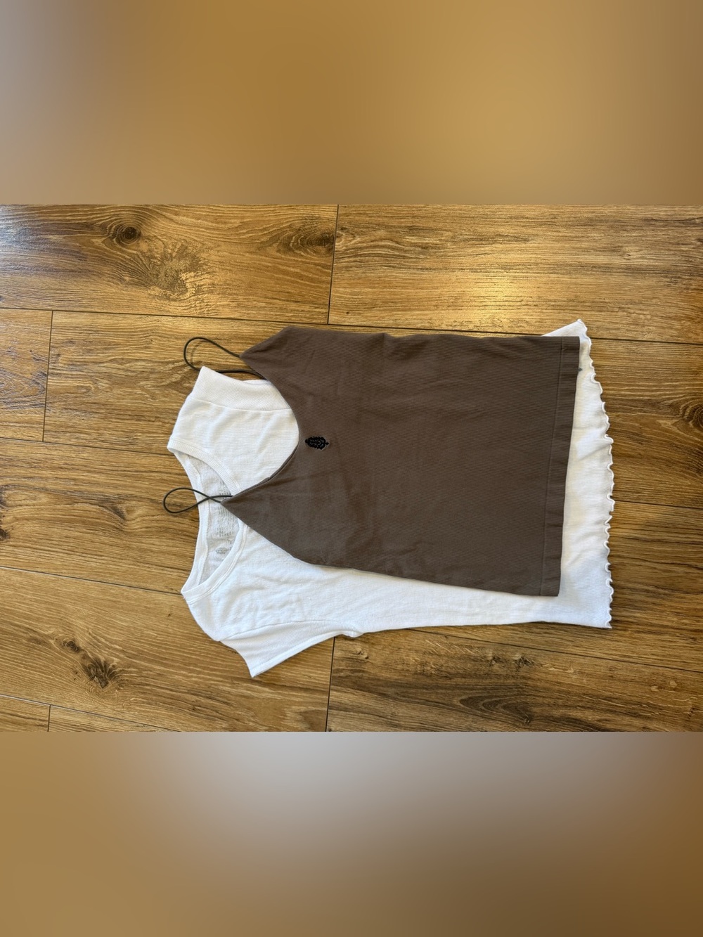 Brown Layered Tank Over White Tee - Women's Casual Top